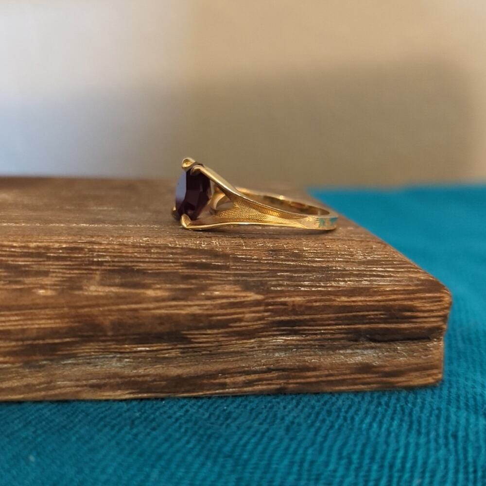 Vintage 10k Gold Filled Emerald Cut East West Set Ruby Crystal Ring Size 5 3/4 - Picture 2 of 7